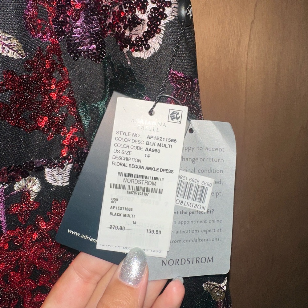 Adrianna Papell black multi floral sequin ankle dress 14 NEW WITH TAGS - Picture 6 of 7